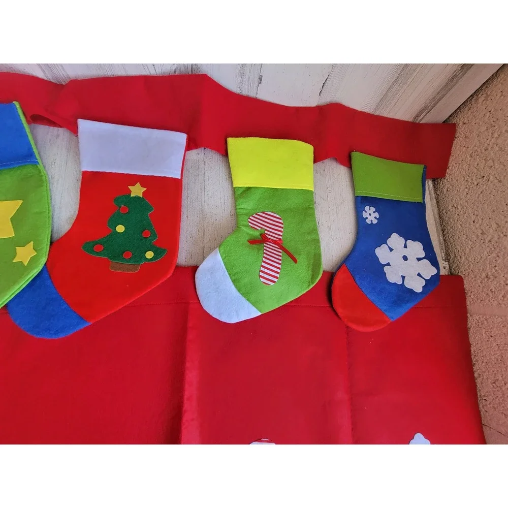 Felt stocking curtain hanging Xmas home decor set candy cane star